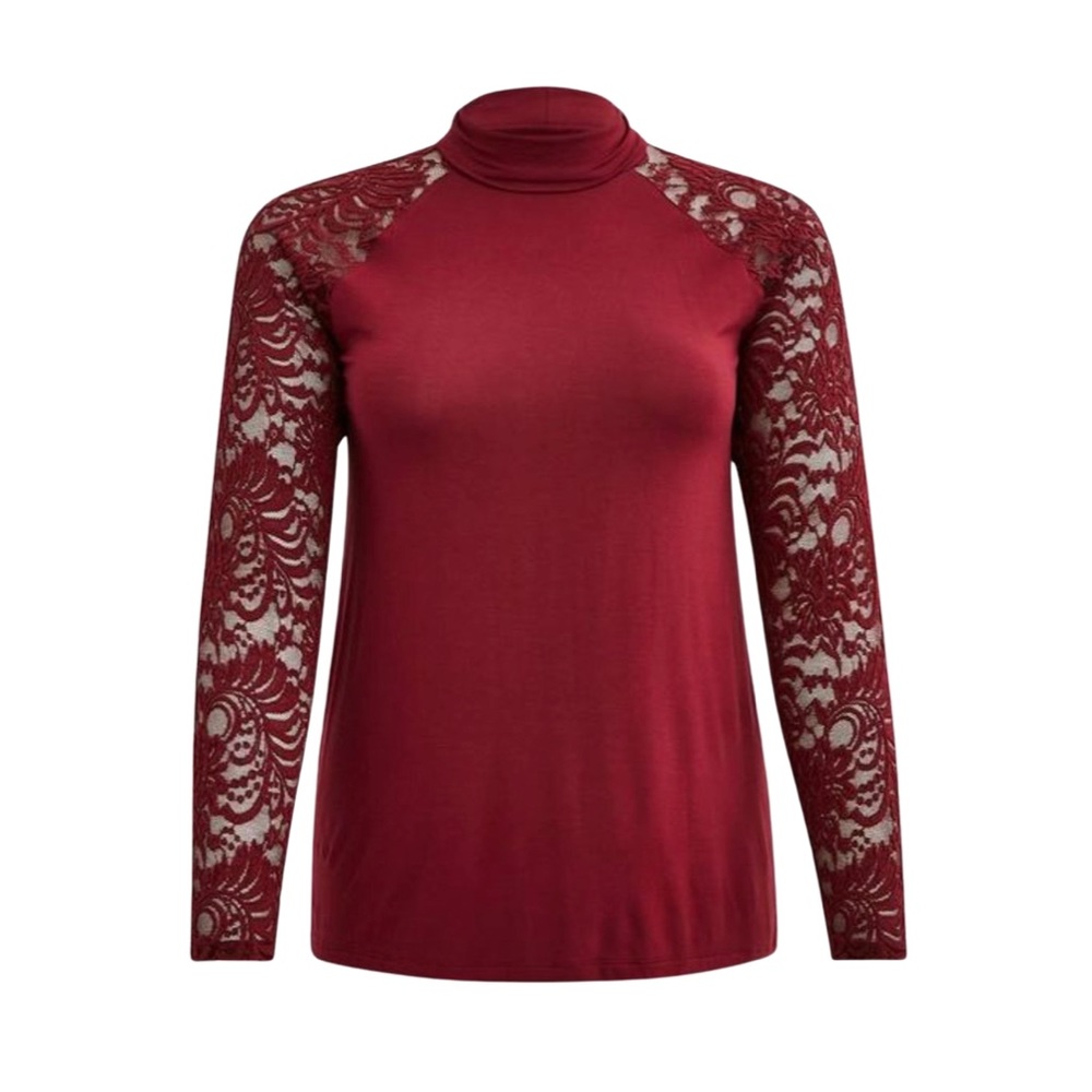 Mock Neck Lace Sleeve Top